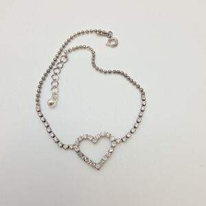 New! 1980s NINA RICCI Heart Anklet Crystal Studded Silver Tone Avon 10" in Box